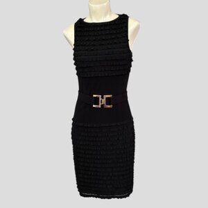Joseph Ribkoff Sleeveless Black Sheath Layered Ruffle Cocktail Dress Size 4